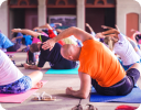 A group of people exercising.